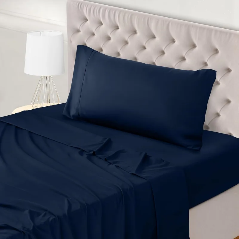 Utopia Bedding ▫️ Conjunto de lençóis de 3 peças 90x190 - Poliéster de microfibra escovada - Certificado Oeko-Tex - Lençol adaptado, lençol plano e 1 fronha 50x75 (cama 90, azul-marinho)