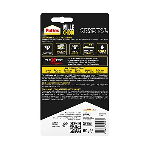 Pattex ▫️ Millechiodi Crystal - Adesivo selante ideal para vidros e espelhos, adesivo de montagem de primeira qualidade, cola potente para diversos materiais, 1 embalagem de 90 g 2