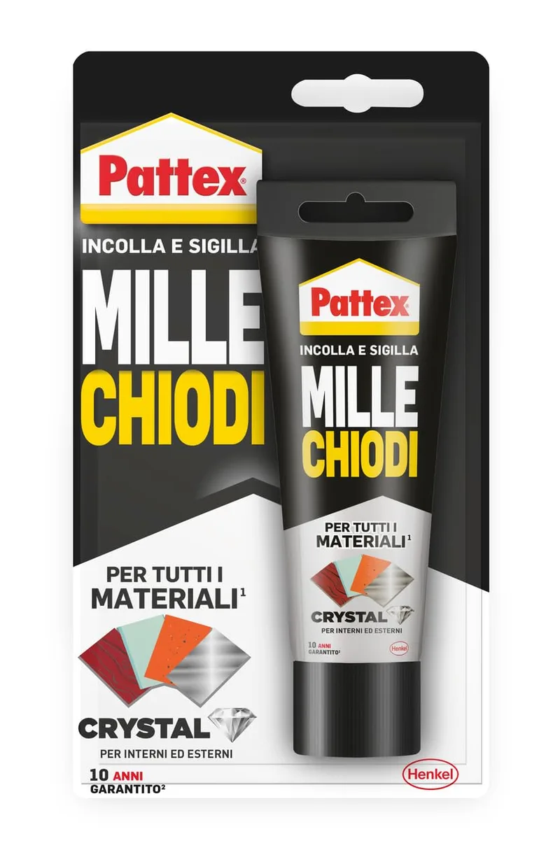 Pattex ▫️ Millechiodi Crystal - Adesivo selante ideal para vidros e espelhos, adesivo de montagem de primeira qualidade, cola potente para diversos materiais, 1 embalagem de 90 g