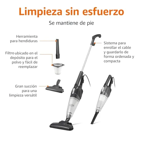 Amazon Basics ▫️ Aspirador de vara, aparelho 2 em 1 com fio, motor ECO, filtro substituível, leve, Preto 2
