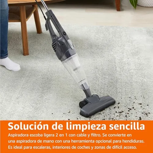 Amazon Basics ▫️ Aspirador de vara, aparelho 2 em 1 com fio, motor ECO, filtro substituível, leve, Preto 4