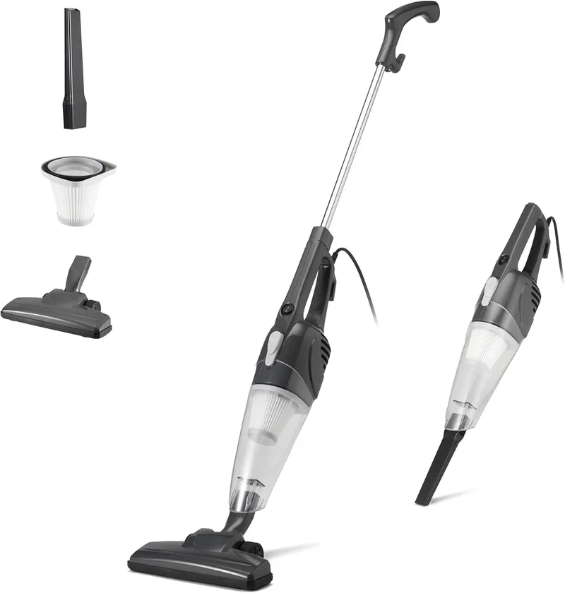 Amazon Basics ▫️ Aspirador de vara, aparelho 2 em 1 com fio, motor ECO, filtro substituível, leve, Preto