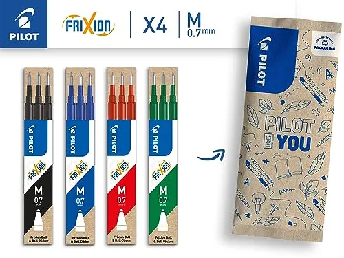 PILOT ▫️ Caixa com 4 conjuntos de 3 recargas FriXion - Recargas para canetas apagáveis - Compatíveis com FriXion Ball e FriXion Ball Clicker - Azul, Preto, Verde, Vermelho - Ponta média (12 recargas) 2