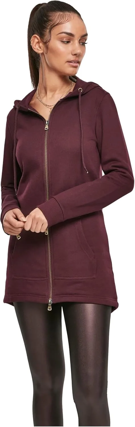 Urban Classics ▫️ Parka para mulher, em felpa, com capuz e fecho, preta, com punhos elásticos, corte regular