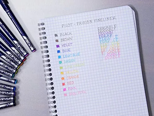 PILOT ▫️ Caixa com 5 marcadores FriXion Fineliner - Marcadores apagáveis com tinta termosensível - 2 azuis, 1 preto, 1 vermelho, 1 verde - Ponta média 4
