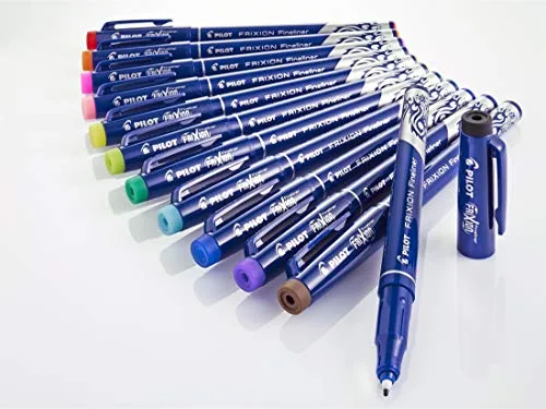 PILOT ▫️ Caixa com 5 marcadores FriXion Fineliner - Marcadores apagáveis com tinta termosensível - 2 azuis, 1 preto, 1 vermelho, 1 verde - Ponta média 5