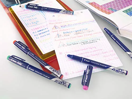 PILOT ▫️ Caixa com 5 marcadores FriXion Fineliner - Marcadores apagáveis com tinta termosensível - 2 azuis, 1 preto, 1 vermelho, 1 verde - Ponta média 6