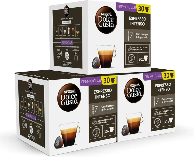 Nescafé Dolce Gusto ▫️ Espresso Intenso - Cápsulas de café, 90 cápsulas (3 x 30) - Intensidade 7 - Originais para máquinas de café Dolce Gusto