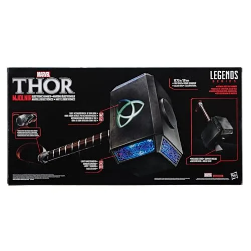 Marvel ▫️ Série Legends dos Vingadores - Martelo Eletrónico Mjolnir - Martelo eletrónico Premium com luzes e sons para jogos de interpretação de papéis para adultos 3