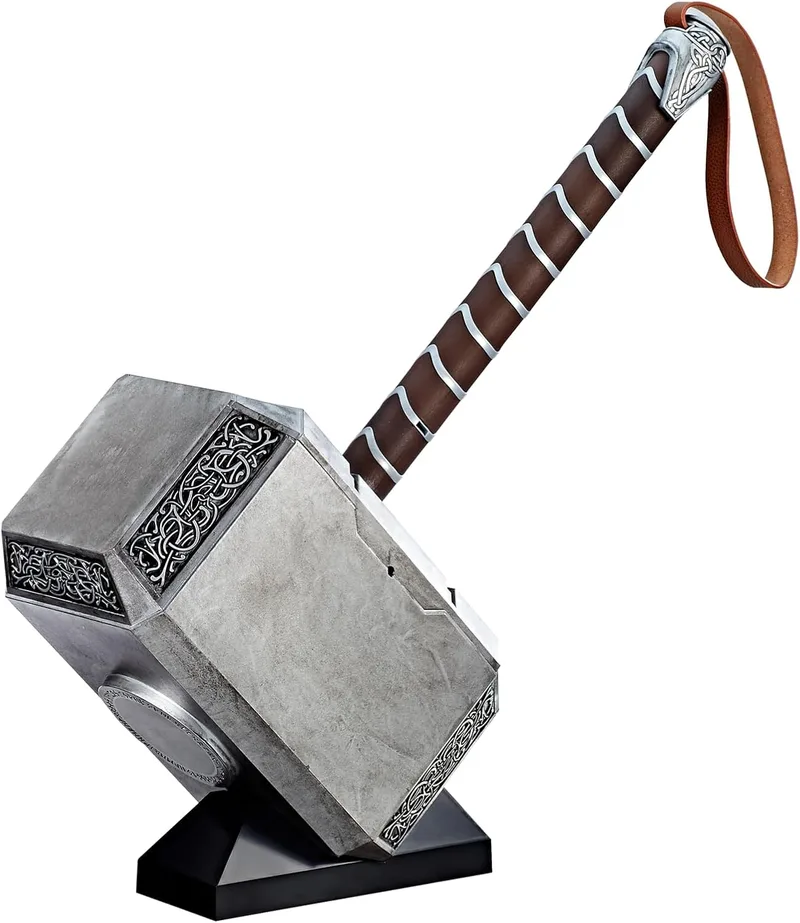 Marvel ▫️ Série Legends dos Vingadores - Martelo Eletrónico Mjolnir - Martelo eletrónico Premium com luzes e sons para jogos de interpretação de papéis para adultos