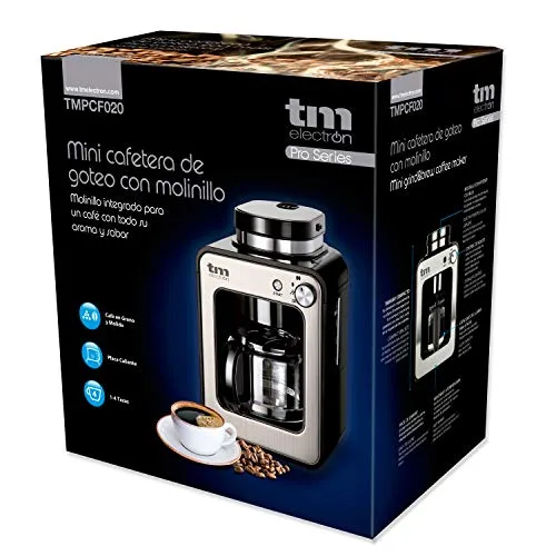 TM Electron ▫️ TMPCF020S Mini-máquina de café por gotejamento com moedor de grãos, 4 chávenas, 600 W e filtro lavável. Compatível com café moído, 600 W, 6 chávenas, aço inoxidável, prateado 6