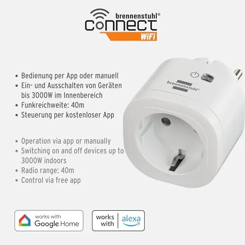 Brennenstuhl ▫️ Connect tomada inteligente WA 3000 XS01 (tomada Wi-Fi programável, controlo por aplicação ou voz, smart plug, compatível com a Alexa e o Google Assistant) 2