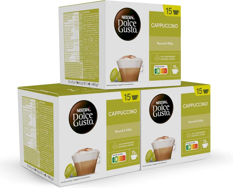 Nescafé Dolce Gusto ▫️ Cappuccino - Cápsulas de café, 90 cápsulas (3 x 30) - 45 chávenas de café - Clássico italiano - Original para máquinas de café Dolce Gusto