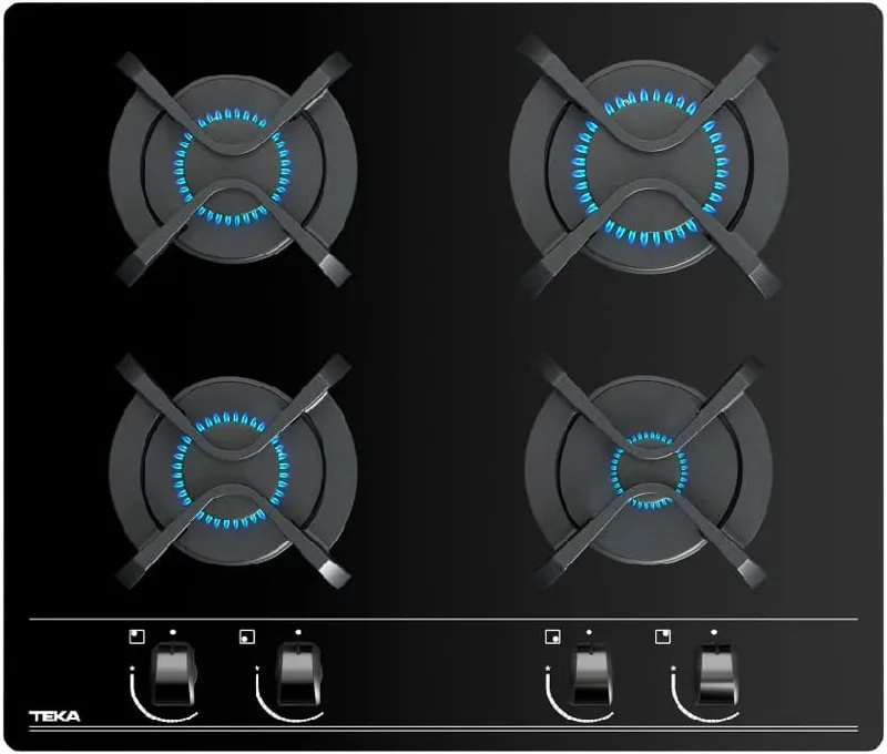 Teka ▫️ Placa de fogão a gás 60 cm, 4 queimadores, ignição automática e segurança de termopar, grelhas de ferro fundido, modelo GBC 64000 KBN