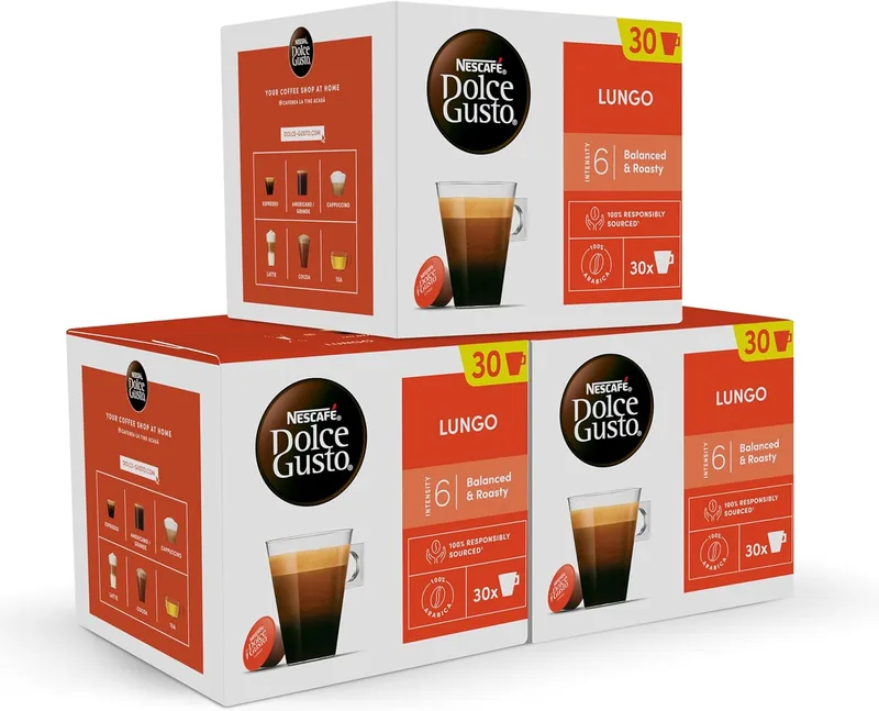 Nescafé Dolce Gusto ▫️ Lungo - Cápsulas de Café, 90 Cápsulas (3 x 30) - Expresso - Intensidade 6 - Original para Máquina de Café Dolce Gusto
