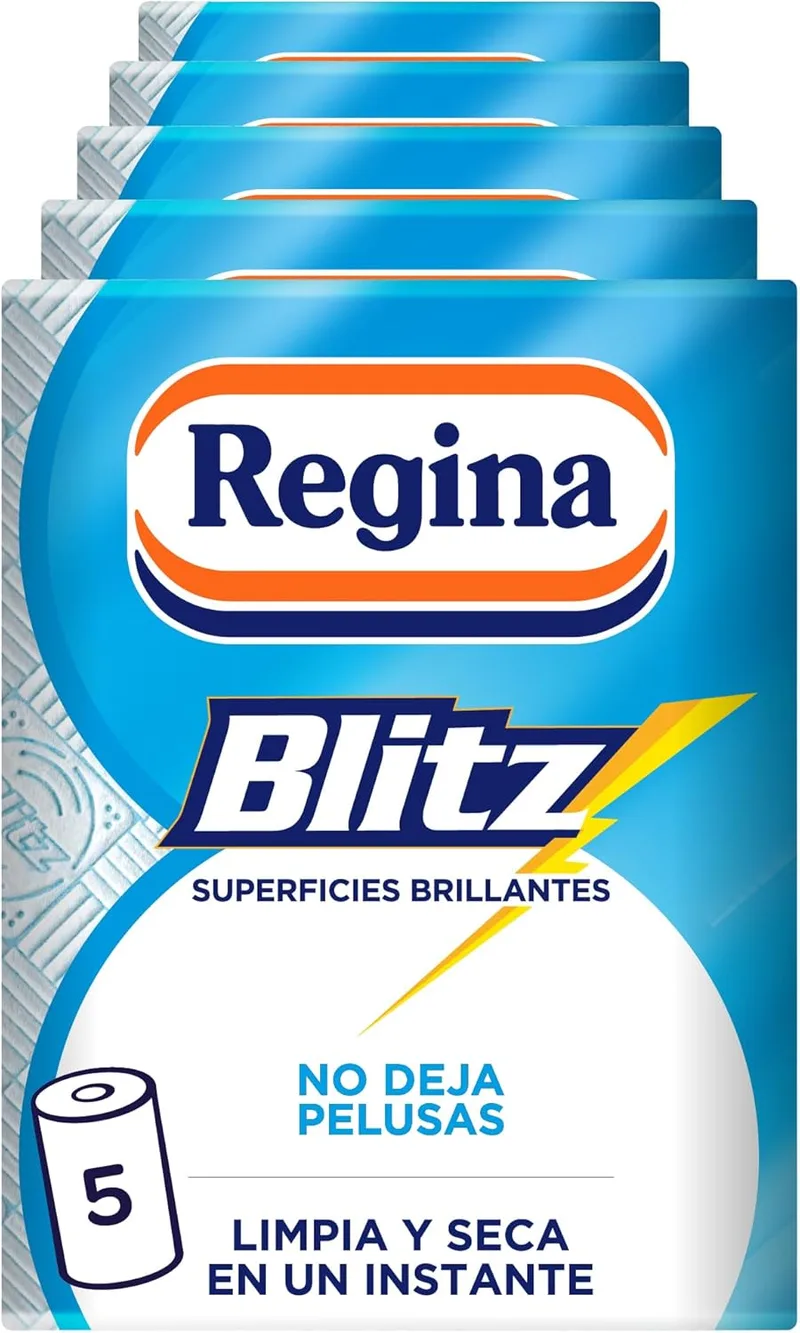 Regina ▫️ Blitz Rolos de Cozinha | 5 Rolos | 100 Folhas Maxi-Sheets de 3 camadas | Ideal para limpar superfícies domésticas | Sem Fiapos | Embalagem de papel reciclável