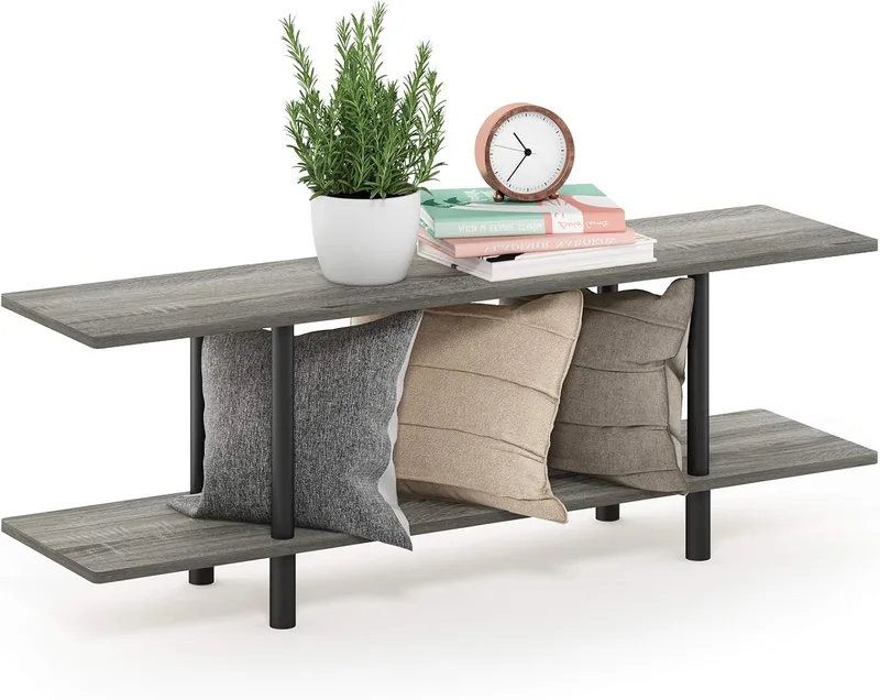 Furinno ▫️ Prateleiras sem ferramentas Cinzento (Carvalho francês cinzento/preto) 2 prateleiras