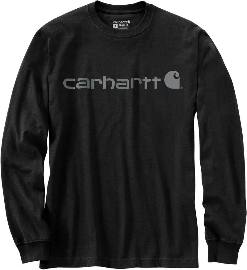 Carhartt ▫️ Homem, T-shirt de manga comprida com logótipo gráfico, tecido grosso, corte ligeiramente largo