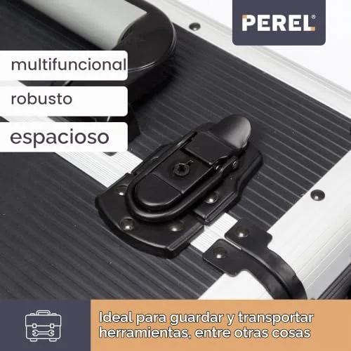 Perel ▫️ Mala de ferramentas com rodas em alumínio preto, trolley com pega telescópica, 3 compartimentos com organizador e tabuleiro interior, fechadura com 2 chaves, 370 x 225 x 670 mm, 66,9 l 2
