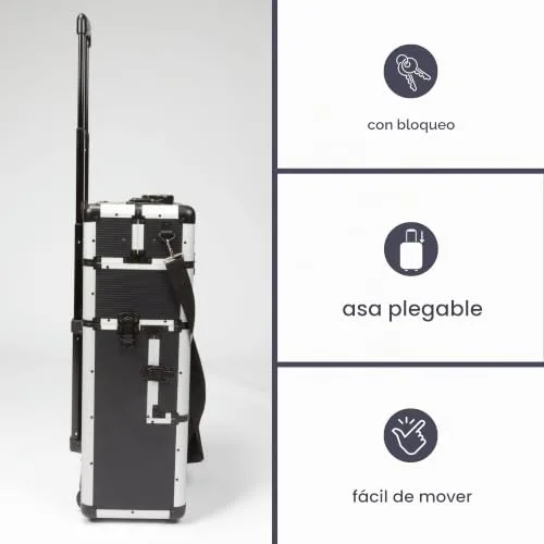 Perel ▫️ Mala de ferramentas com rodas em alumínio preto, trolley com pega telescópica, 3 compartimentos com organizador e tabuleiro interior, fechadura com 2 chaves, 370 x 225 x 670 mm, 66,9 l 4