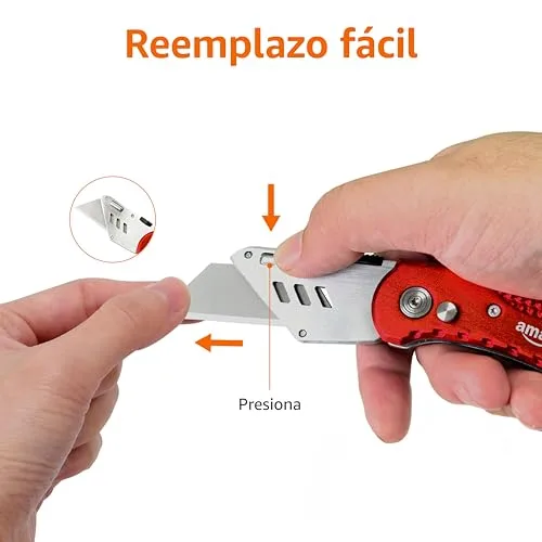 Amazon Basics ▫️ Faca dobrável e resistente para uso geral, com corpo em alumínio, cor vermelha 3