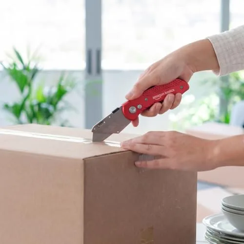 Amazon Basics ▫️ Faca dobrável e resistente para uso geral, com corpo em alumínio, cor vermelha 6