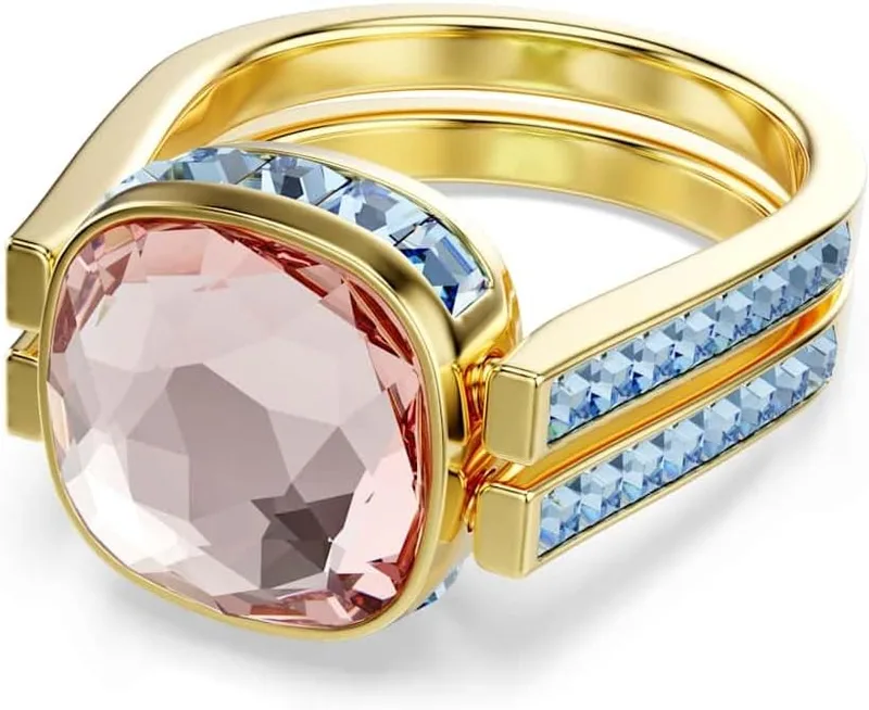 Anel Swarovski Chroma Collection, em forma de almofada, multicolorido, banhado a ouro