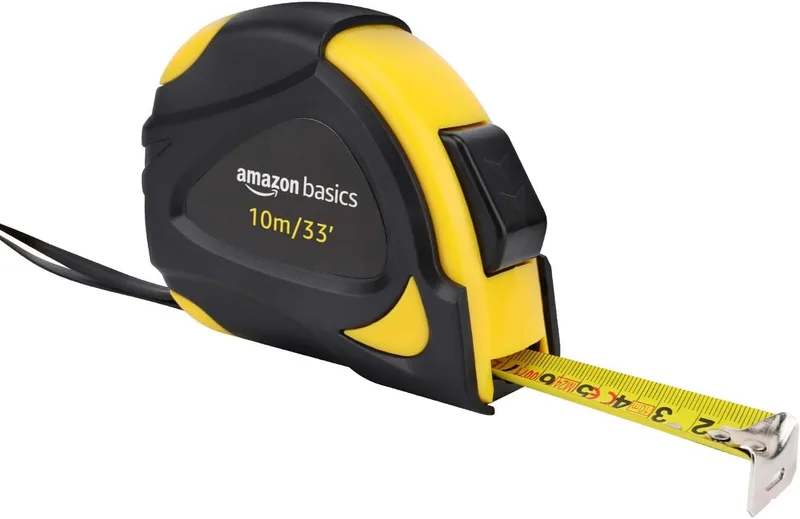 Amazon Basics ▫️ Fita métrica com fecho automático, escala em polegadas, precisão média, 10 m , Preto, Amarelo