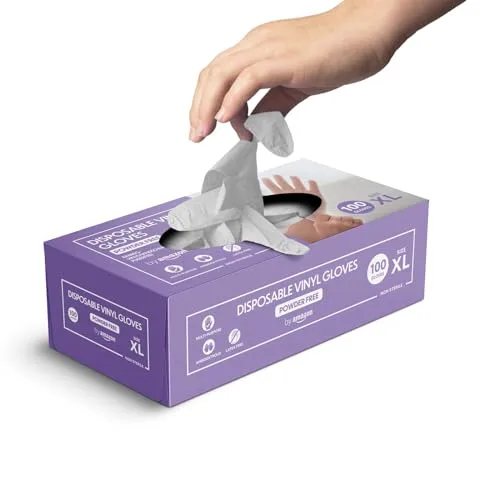 by Amazon ▫️ da Amazon: Luvas descartáveis de vinil, sem pó, sem látex, tamanho XL, embalagem de 100 unidades 2
