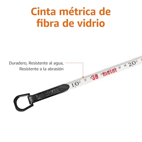 Amazon Basics ▫️ Fita métrica de fibra de vidro com carretel aberto, 30 m, escalas métricas e em polegadas, revestimento resistente a impactos, Laranja 4