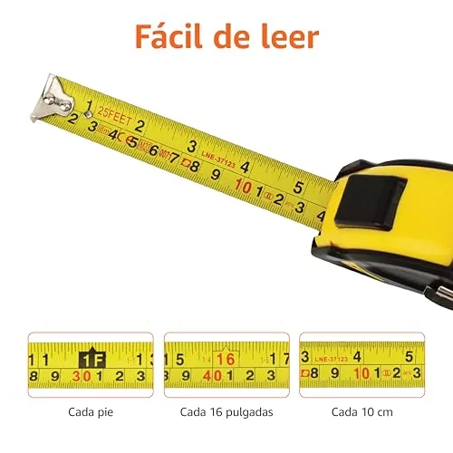 Amazon Basics ▫️ Fita métrica com fecho automático, escala métrica e em polegadas, precisão MID, 8 m (conjunto de 2), amarela 2