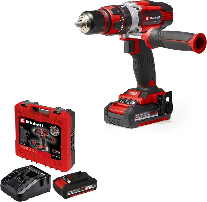 Einhell ▫️ Berbequim de percussão sem fios TE-CD 18/48 Li-i (2x2,0 Ah) Power X-Change (iões de lítio, inclui função de percussão, inclui 2 baterias PXC de 2,0 Ah, carregador e mala de transporte)