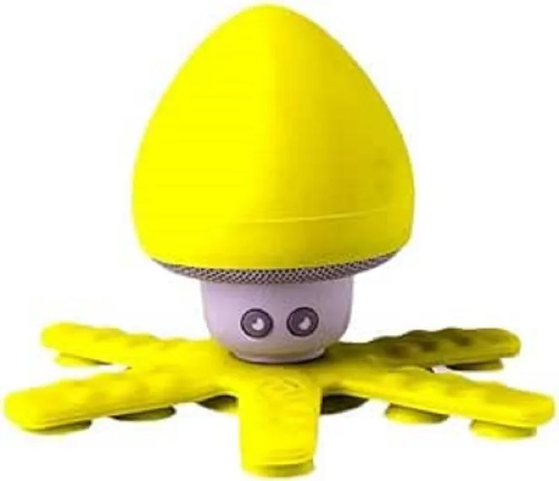 Celly ▫️ Altifalante Bluetooth à prova de água Squiddy, suporte para altifalante sem fios com 6 mini tentáculos e ventosas com aderência segura para duche, piscina, banho e muito mais. Amarelo