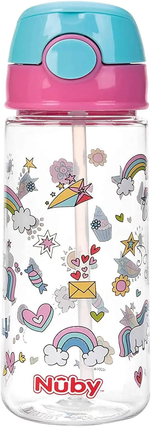 Nuby ▫️ Copo em Tritan com palhinha macia e botão de pressão - 540 ml - A partir dos 4 anos, rosa