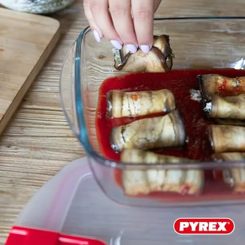 PYREX ▫️ Cook & Heat – Conjunto de 3 recipientes quadrados de vidro de 1 L com tampa hermética especial para micro-ondas – Caixas de conservação 2