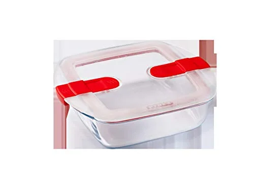 PYREX ▫️ Cook & Heat – Conjunto de 3 recipientes quadrados de vidro de 1 L com tampa hermética especial para micro-ondas – Caixas de conservação 3