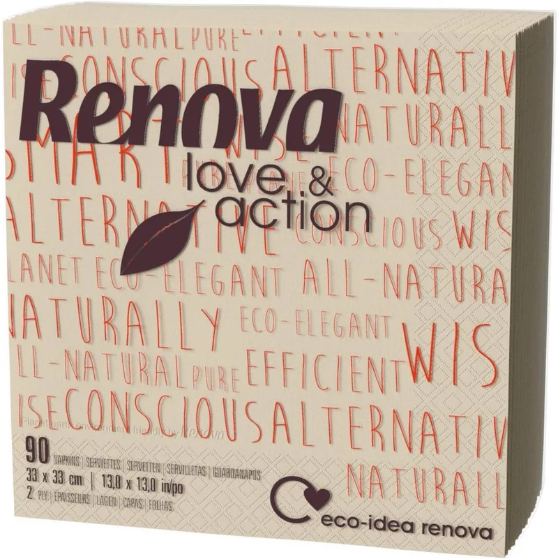 RENOVA ▫️ Guardanapos de papel Love & Action - 90 guardanapos ecológicos de tamanho normal