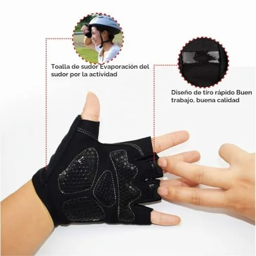 Nesirooh ▫️ Luvas de BTT para homem e mulher, luvas de ciclismo de verão com gel e dedos médios para BTT, bicicleta e ginásio 3