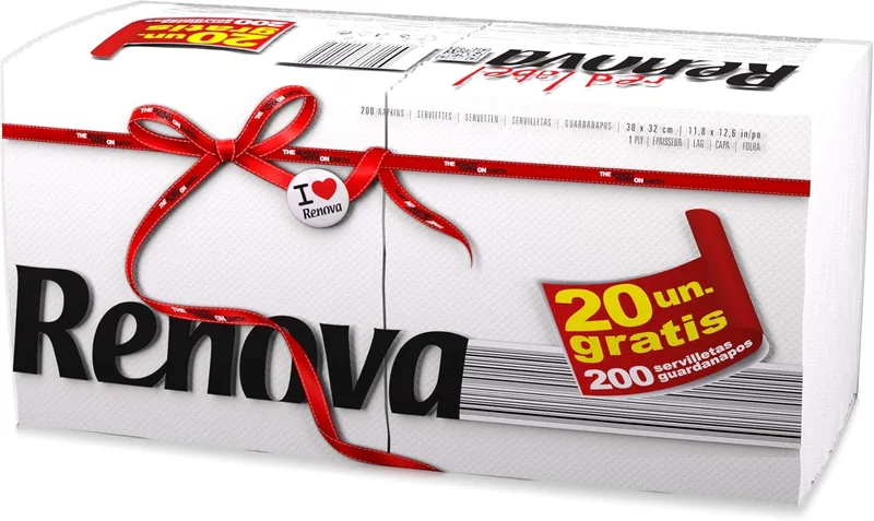 RENOVA ▫️ Toalhas de papel Red Label, 200 toalhas brancas, tamanho padrão