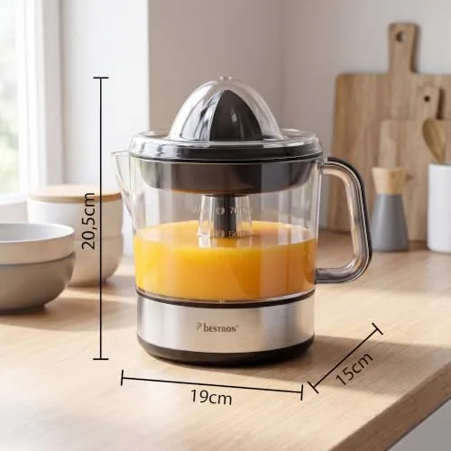 Bestron ▫️ Espremedor elétrico de citrinos e laranjas, inclui 2 cones de espremedura e tampa aromática, motor com dois sentidos de rotação (esquerda/direita), capacidade: 0,7 litros, 40 watts, cor: prateado 2