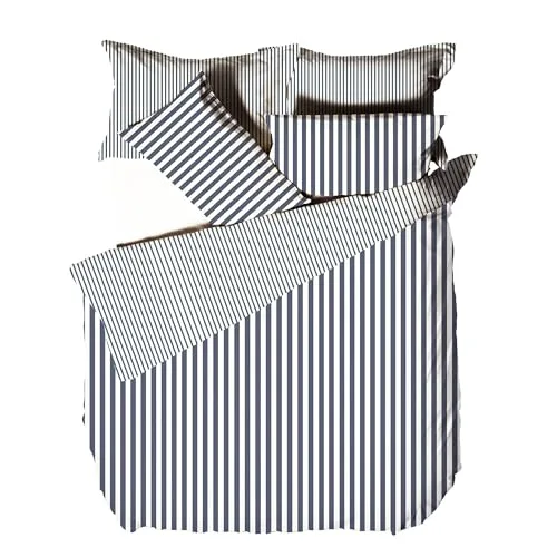Yard ▫️ Conjunto de capa de edredão Hebden às riscas (Marinho-King) 4