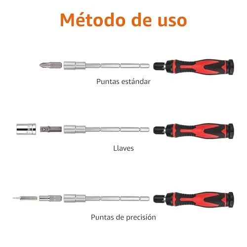 Amazon Basics ▫️ Conjunto de 73 peças de chaves de fendas magnéticas de precisão com catraca, magnéticas, Preto, Vermelho, Prateado 3