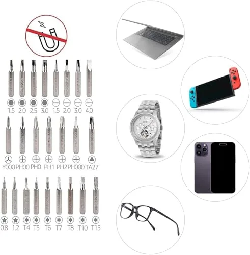 Amazon Basics ▫️ Conjunto de 73 peças de chaves de fendas magnéticas de precisão com catraca, magnéticas, Preto, Vermelho, Prateado 5