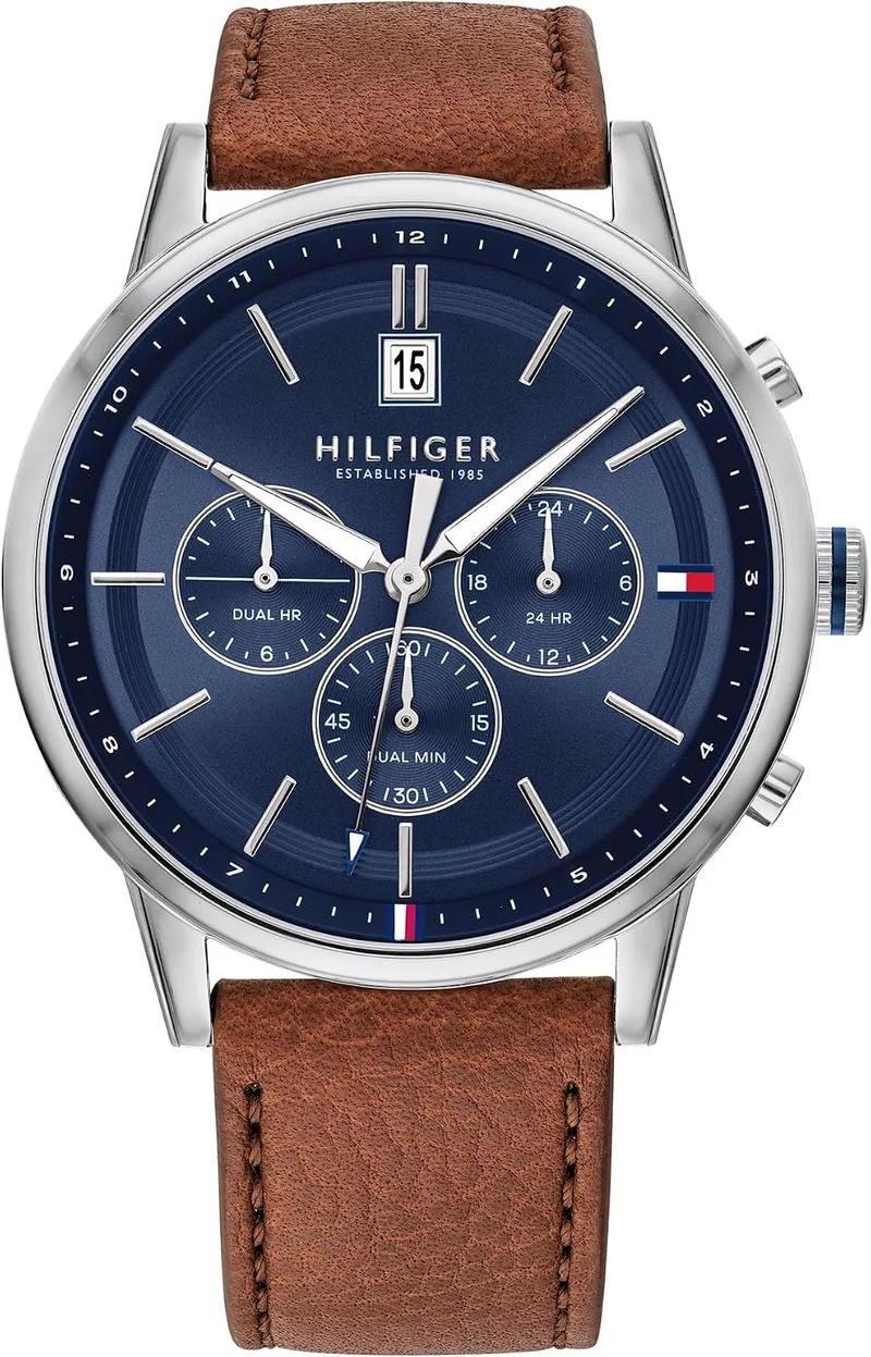 Tommy Hilfiger ▫️ Relógio analógico de quartzo multifunções para homem, com bracelete em aço inoxidável ou em pele