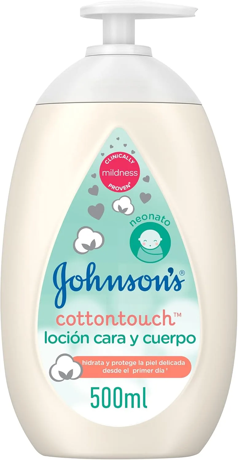Johnson's Baby ▫️ Comfort Touch Loção para o rosto e corpo (500 ml), loção corporal hidratante com aroma de coco e jasmim, creme para bebés recém-nascidos, hidratação de longa duração, dermatologicamente testado.
