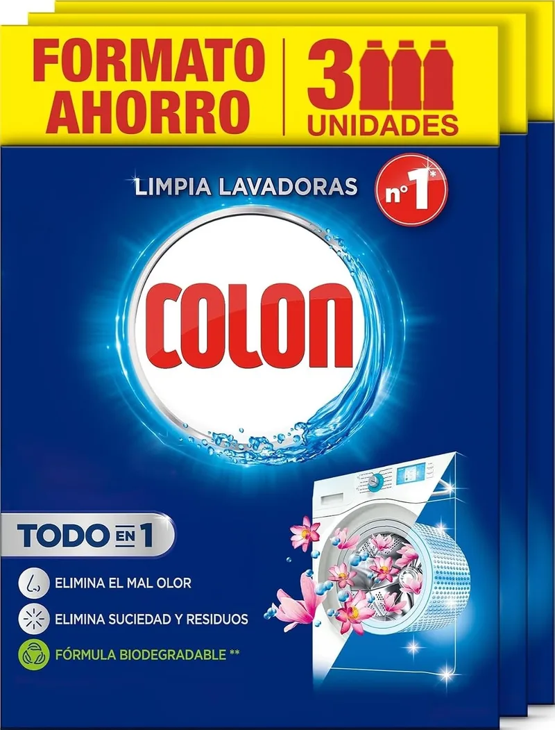 Colon ▫️ Limpialavadoras - Limpa a máquina de lavar roupa e elimina os maus odores, Megapack para 3 utilizações, 250 ml, Embalagem de 3, 3 unidades