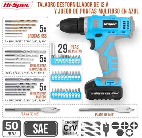 Hi-Spec ▫️ Berbequim-aparafusador sem fios de 12 V e 20 Nm para uso doméstico e em oficina, azul 2