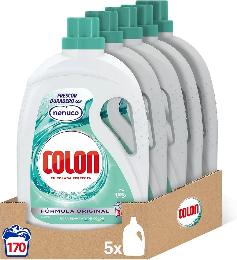 Colon ▫️ Nenuco - Detergente para máquinas de lavar roupa, adequado para roupa branca e de cor, formato gel - Megapack de 5, até 170 doses