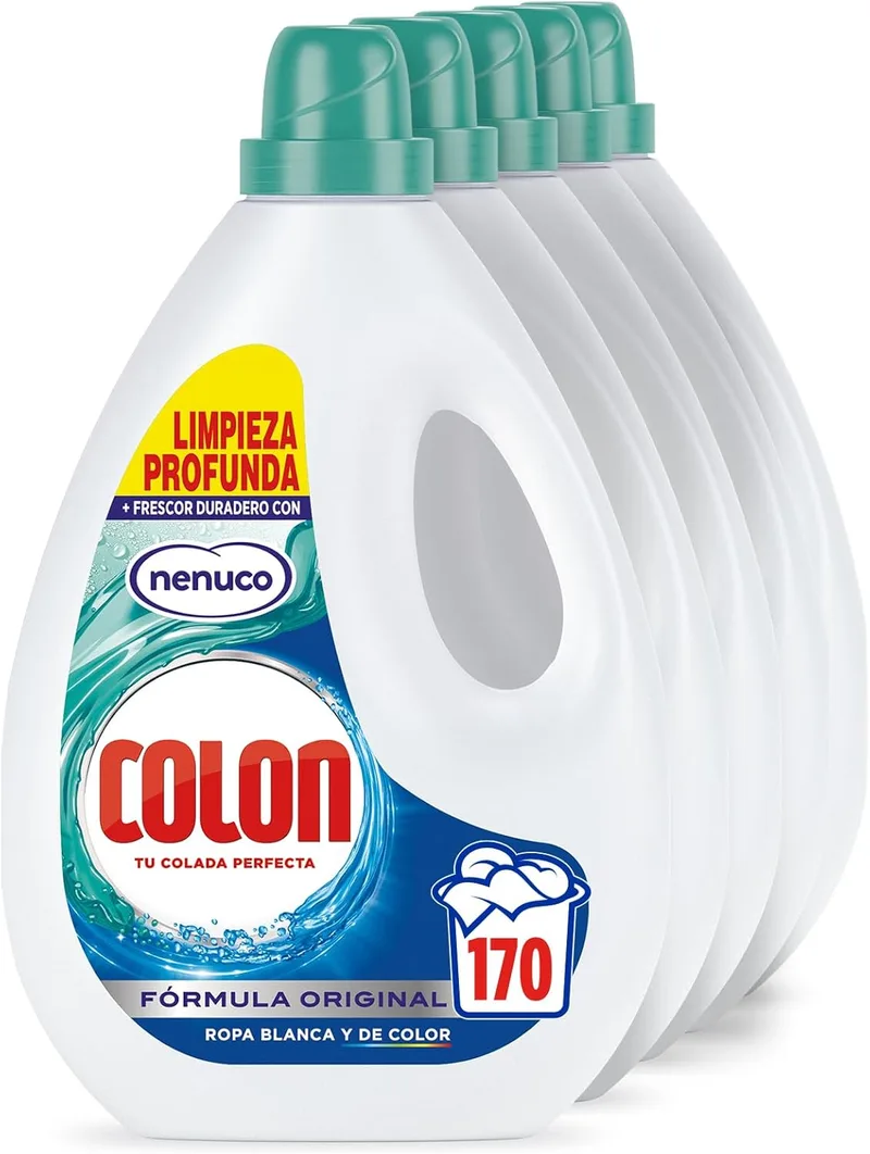 Colon ▫️ Nenuco - Detergente para máquina de lavar roupa, adequado para roupa branca e de cor, em formato de gel - Megapack de 5, até 170 doses