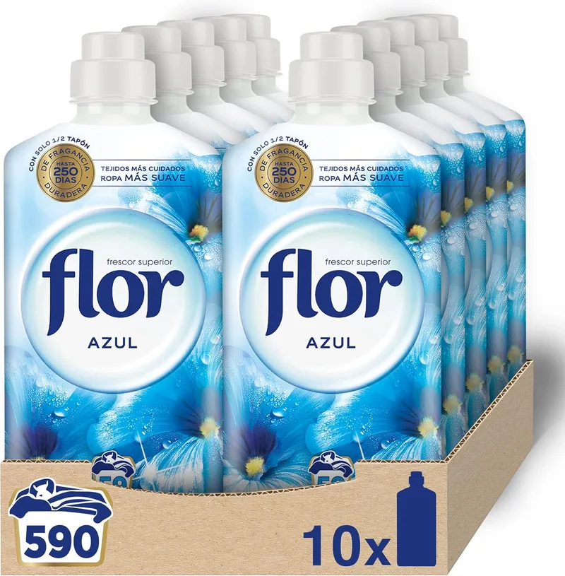 Flor ▫️ Amaciador de roupa concentrado, frescura original superior - Embalagem de 10, até 630 doses